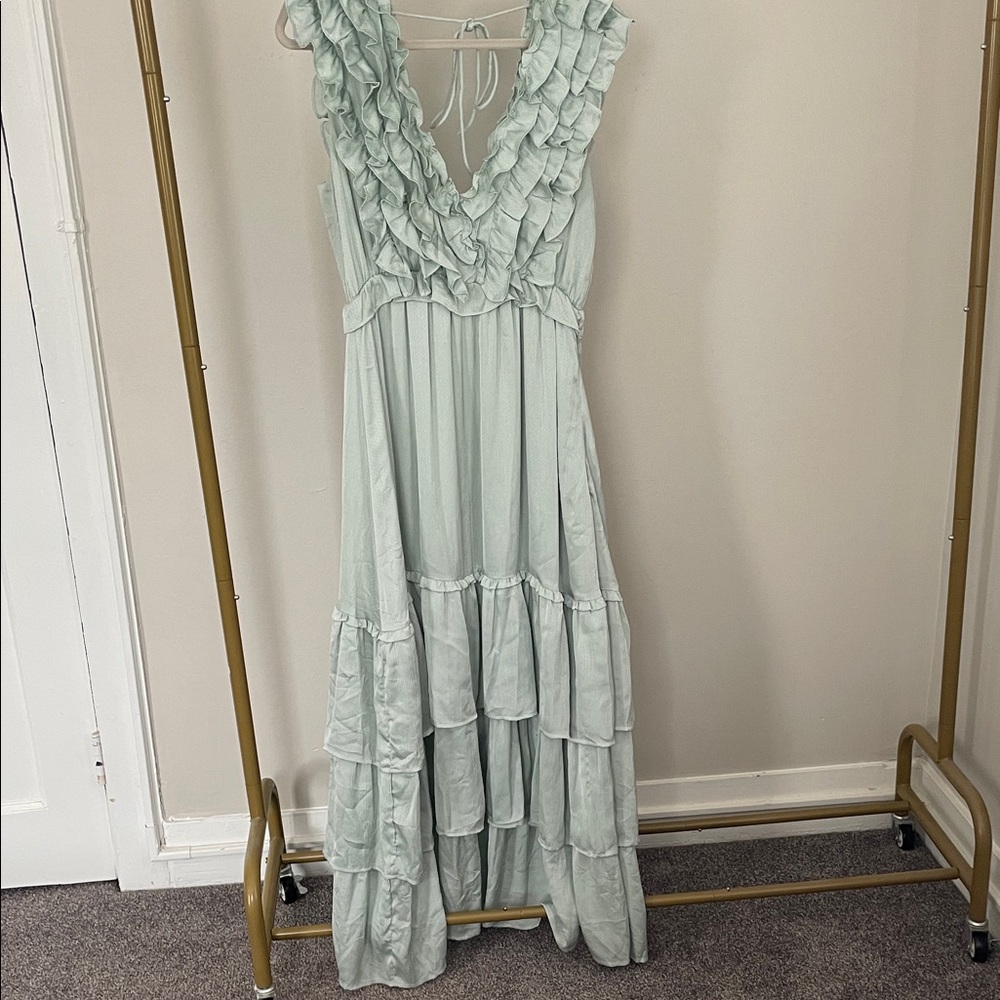 Tiered Ruffle V-Neck Maxi Dress in Mint